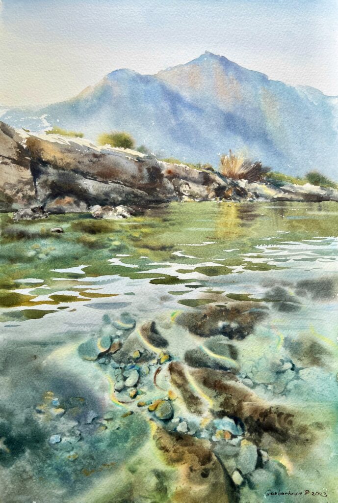 a landscape in watercolor