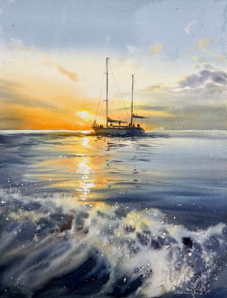 learn to paint waves in watercolor