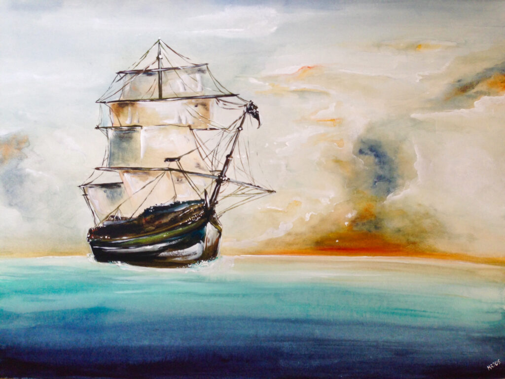 old painting of a sailboat