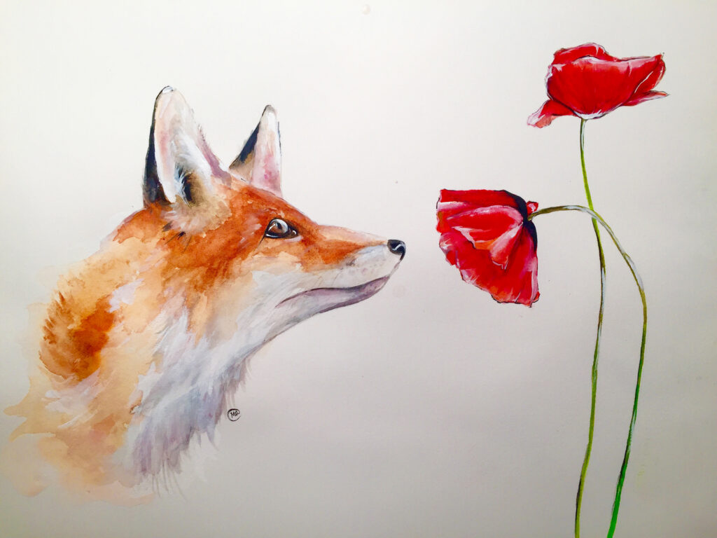 watercolor painting of a fox